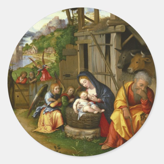 Sticker Rond Nativité et enfants anges c1515 (Devant)