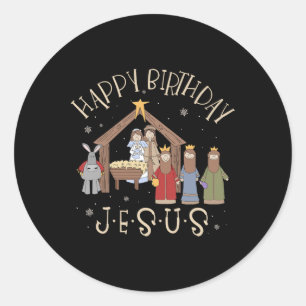 Sticker Rond Nativité Joyeux anniversaire Jésus Noël Nativité C