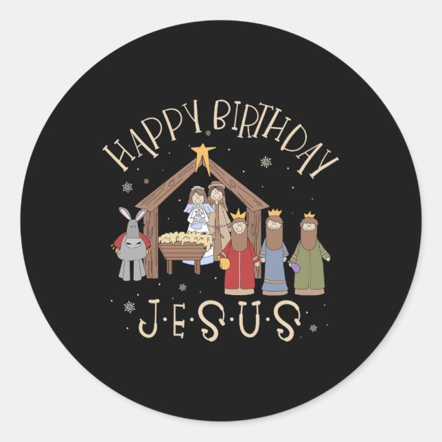 Sticker Rond Nativité Joyeux anniversaire Jésus Noël Nativité C (Devant)