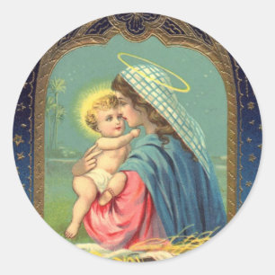 Sticker Rond Nativité Mary tenant le bébé Jésus
