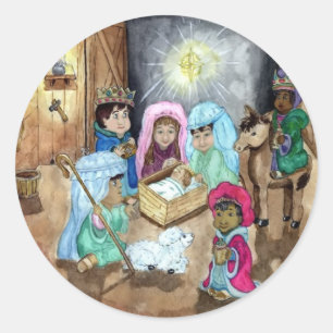 Sticker Rond Nativité Noël