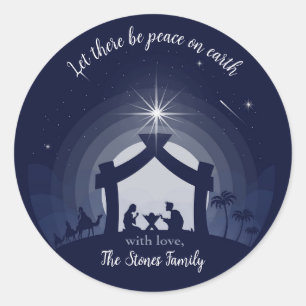 Sticker Rond Nativité Noël Sainte Famille Sillhouette
