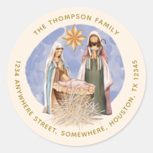 Sticker Rond Nativité Nom de retour Adresse Gold Text Creative