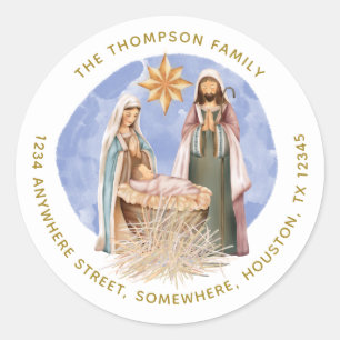 Sticker Rond Nativité Nom du retour Adresse Gold Texte Blanc