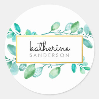 Sticker Rond NATURE BOTANIQUE moderne aquarelle peinte feuille