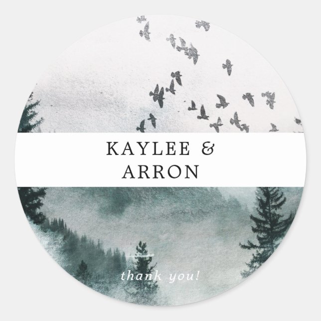 Sticker Rond Nature - Forêt et oiseaux Merci (Devant)