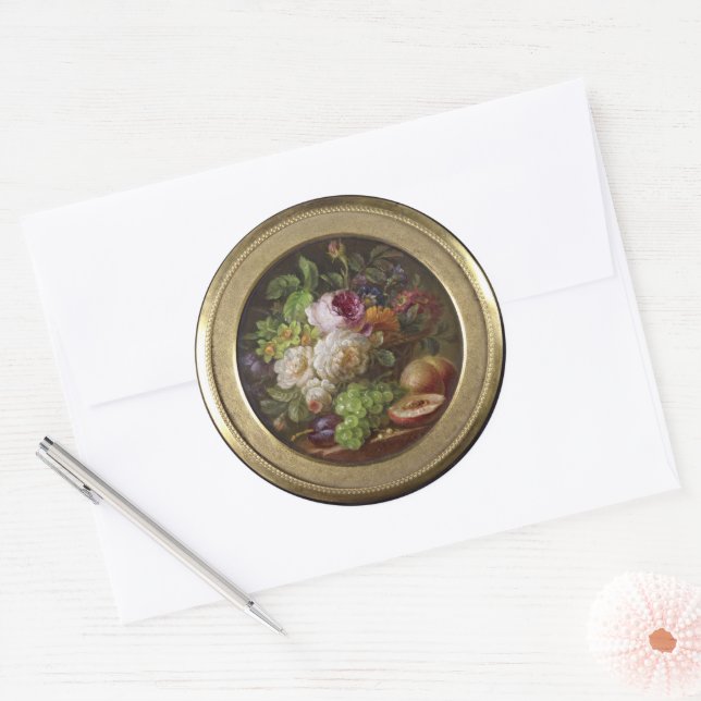 Sticker Rond Nature morte avec Fleurs et Fruits, beaux-arts, Cl (Enveloppe)