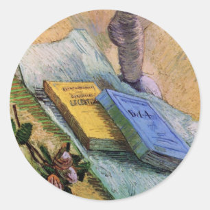 Sticker Rond Nature morte avec statuette en plâtre, rose et rom