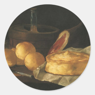 Sticker Rond Nature morte avec tarte au pain et jambon, Giusepp