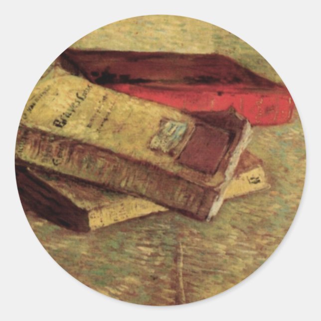 Sticker Rond Nature morte avec trois livres par Vincent van Gog (Devant)