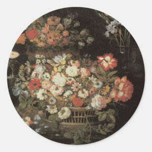 Sticker Rond Nature morte de fleurs, floral baroque vintage