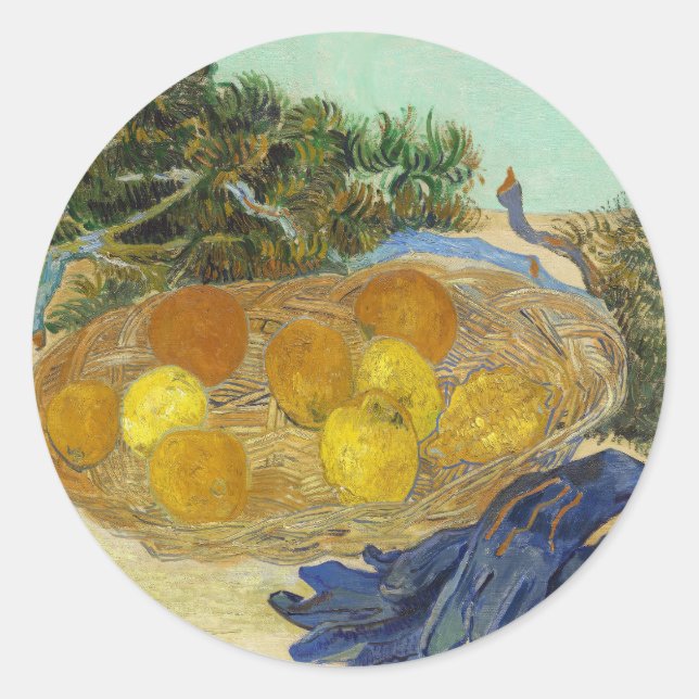 Sticker Rond Nature morte de Van Gogh Oranges Citrons Gants ble (Devant)