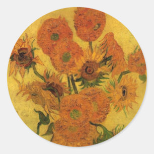 Sticker Rond Nature morte de Vincent van Gogh Vase aux 15 tourn