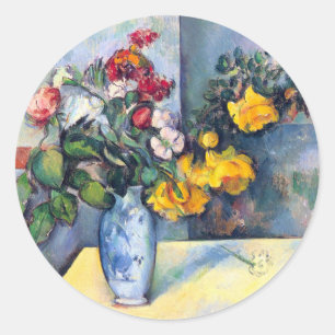 Sticker Rond Nature morte Fleurs dans un vase de Paul Cezanne