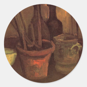 Sticker Rond Nature morte Pinceaux dans un pot par Vincent van 