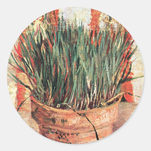 Sticker Rond Nature morte Pot de fleurs avec ciboulette par Vin (Devant)