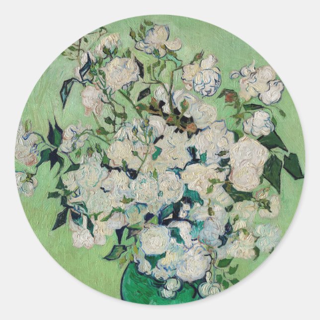 Sticker Rond Nature morte Roses dans un vase par Vincent van Go (Devant)