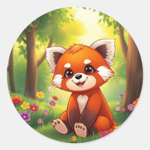 Sticker Rond Nature’s Hug in a Cute Red Panda
