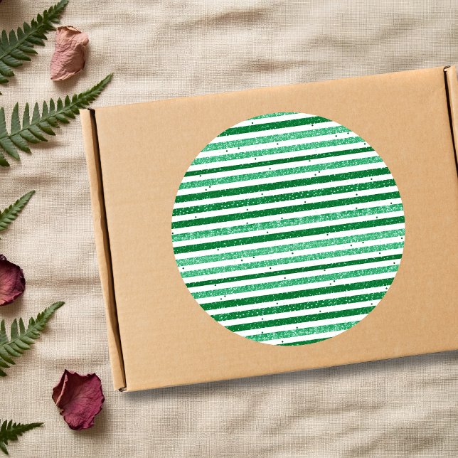 Sticker Rond Nature Vert Blanc Rayures Glitter Horizontales (Créateur téléchargé)