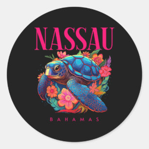 Sticker Rond Nau Bahamas Floral Beach Turtle Souvenir