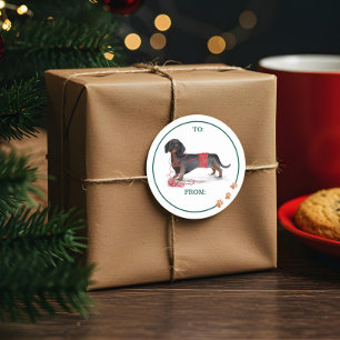 Sticker Rond Naughty Chien Aquarelle Dachshund Chandail Rasé