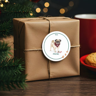 Sticker Rond Naughty Chien Aquarelle mignonne Carlin cassé Orne