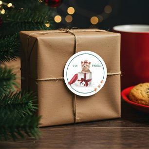 Sticker Rond Naughty Chien Aquarelle Yorkshire Terrier en cadea