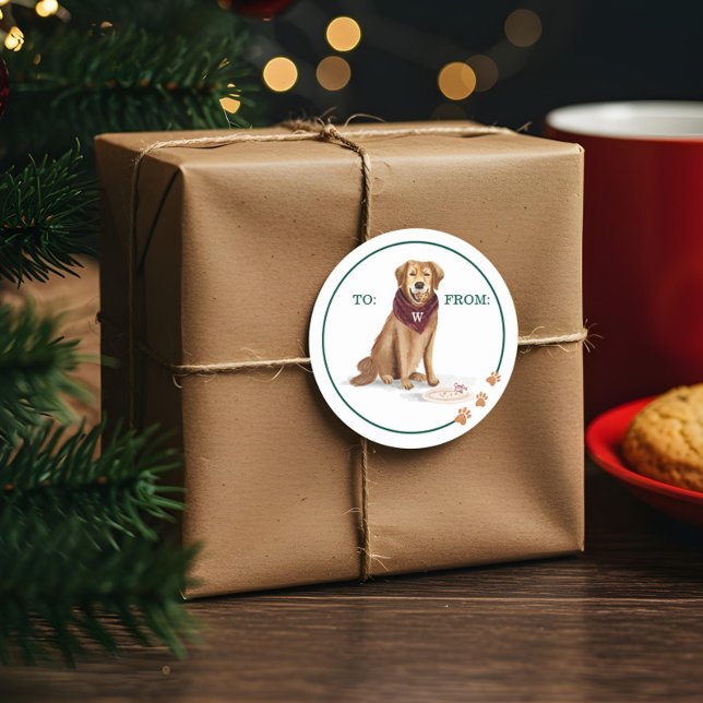 Sticker Rond Naughty Chien Golden Retriever Cookies de Noël (Naughty Dog Golden Retriever Christmas Cookies Classic Round Sticker)