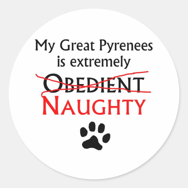 Sticker Rond Naughty Great Pyrenees (Devant)