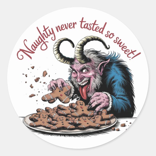 Sticker Rond Naughty Krampus Design de Noël (Devant)