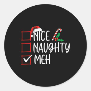 Sticker Rond Naughty Meh Christmas List Xmas