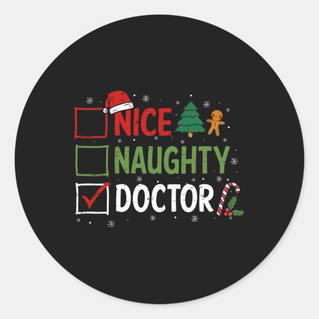 Sticker Rond Naughty Nice Doctor Christmas Pajamas Santa Claus (Devant)