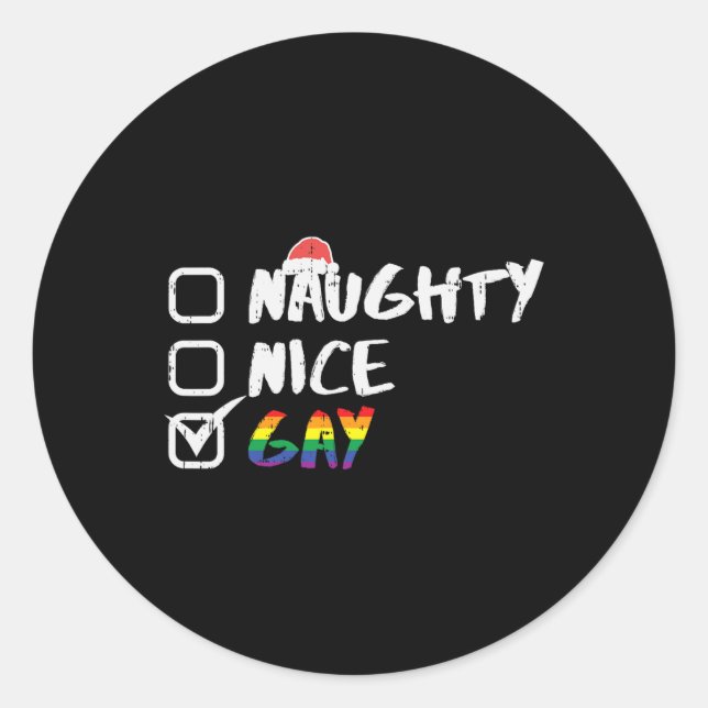 Sticker Rond Naughty Nice Gay Rainbow Funny Gay pride Lgbt Chri (Devant)
