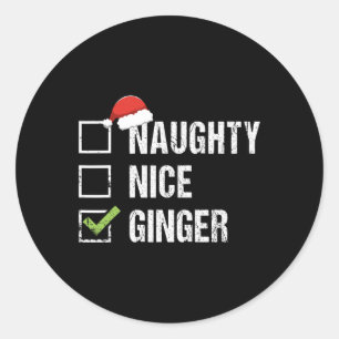 Sticker Rond Naughty Nice Ginger Redhead Santa Hat Irish Christ
