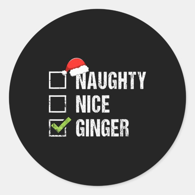 Sticker Rond Naughty Nice Ginger Redhead Santa Hat Irish Christ (Devant)
