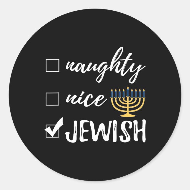 Sticker Rond Naughty Nice Juif Drôle Laid Noël Hanoukka (Devant)