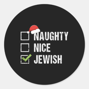 Sticker Rond Naughty Nice juif Père Noël juif cadeau de Noël Ha