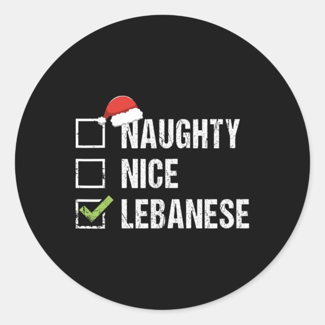 Sticker Rond Naughty Nice Liban Père Noël Cadeau de Noël (Devant)