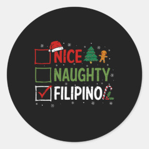 Sticker Rond Naughty Nice Pyjamas de Noël philippins Père Noël 