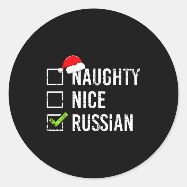 Sticker Rond Naughty Nice Russian Shirt Santa Funny Russia Chri (Devant)
