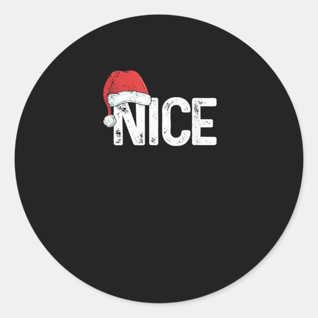 Sticker Rond Naughty Or Nice Matching Christmas Funny Design  (Devant)