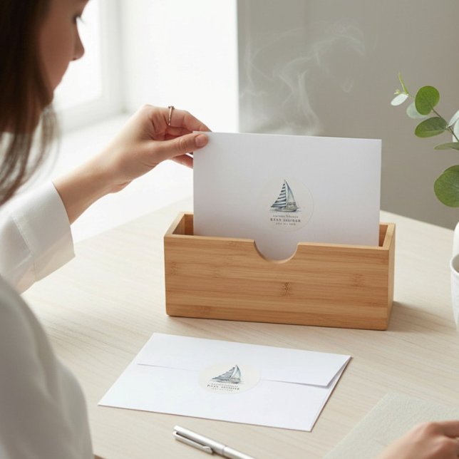 Sticker Rond Nauti-Bouy Blue Stripe Sailboat Baby Shower (Créateur téléchargé)