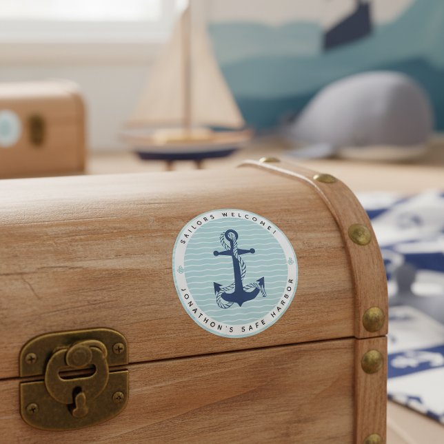 Sticker Rond Nautical Anchor & Rope Safe Harbor ID1250 (Créateur téléchargé)
