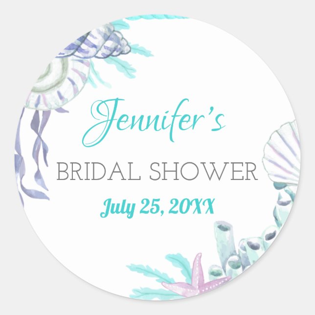 Sticker Rond Nautical Beach Aqua Shell Fête de Mariage Aquarell (Devant)