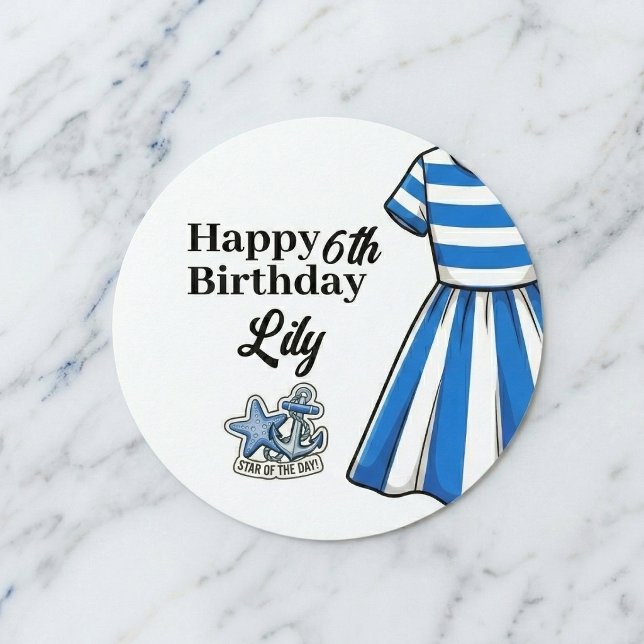 Sticker Rond Nautical Cabana Sailor Birthday (Beautiful cabana stripes party décor.)