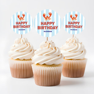 Sticker Rond Nautical Lobster Enfants Joyeux Anniversaire
