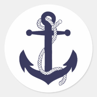 Sticker Rond Nautical navy blue silhouette anchor rope/design 2