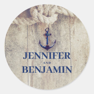 Sticker Rond Nautical Rustic Beach - Mariage d'Ancres