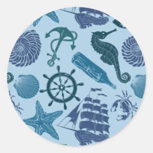 Sticker Rond Nautical Shades of Blue