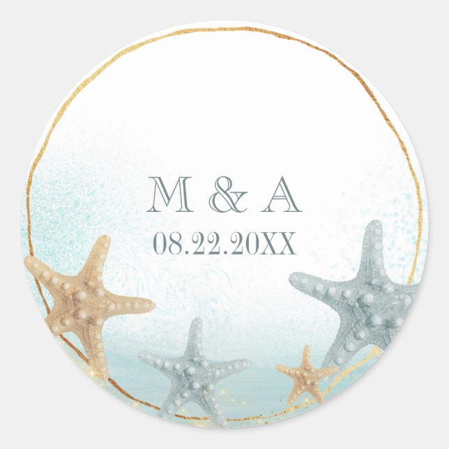 Sticker Rond Nautical Starfish Wedding Favor Envelope Seals (Devant)